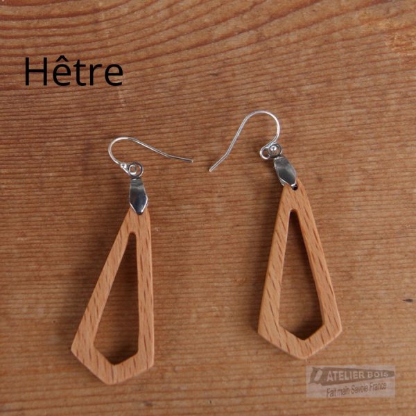 boucle d'oreille polygone ajour&eacute; en bois bijoux &eacute;thique en bois, bijou nature cir&eacute;, fait main
