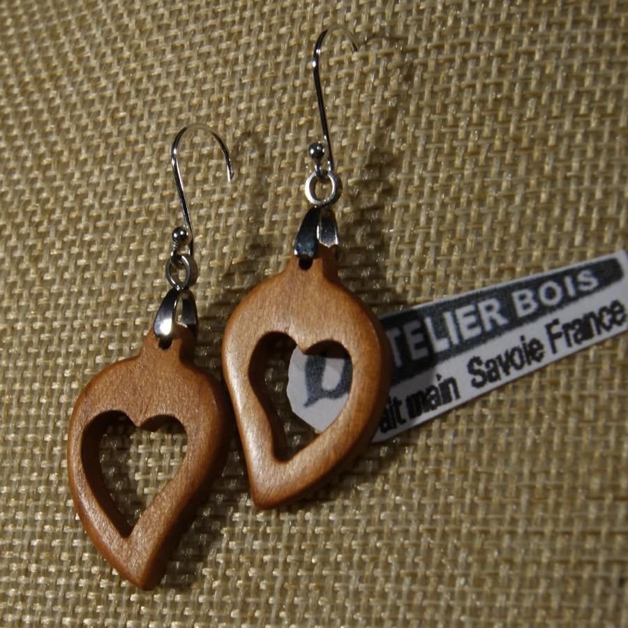 oorbellen hart gewaxt kersenhout, hout bruiloft, valentijnsdag, handgemaakt