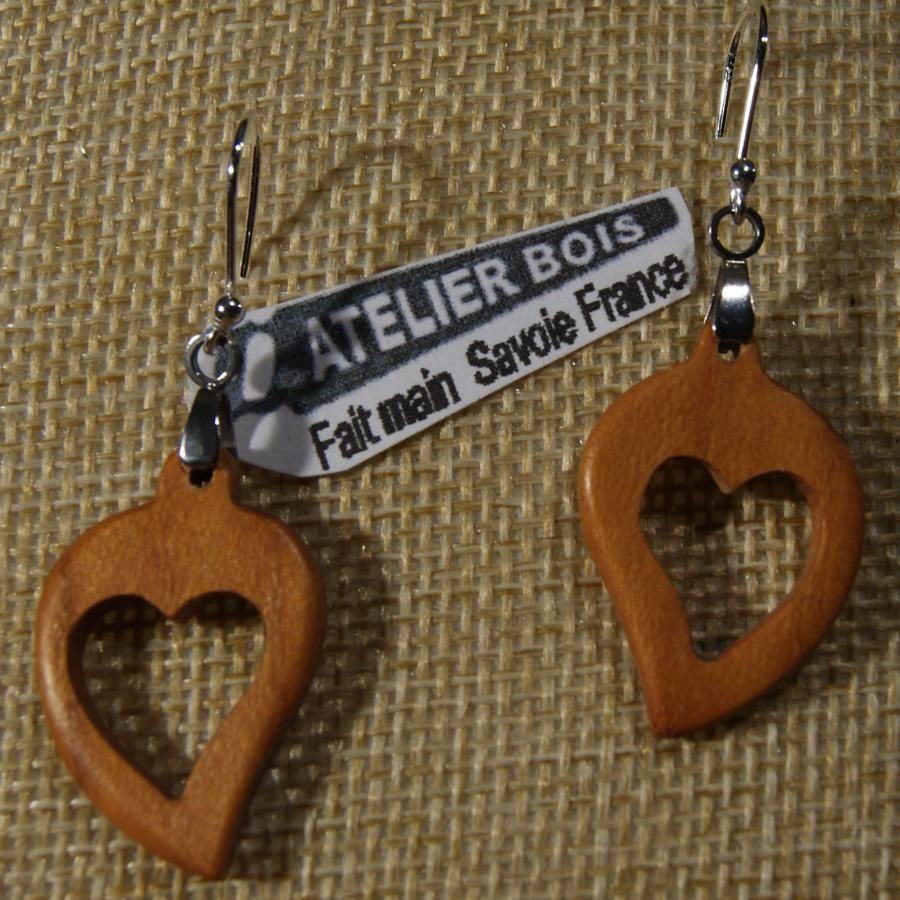 oorbellen hart gewaxt kersenhout, hout bruiloft, valentijnsdag, handgemaakt