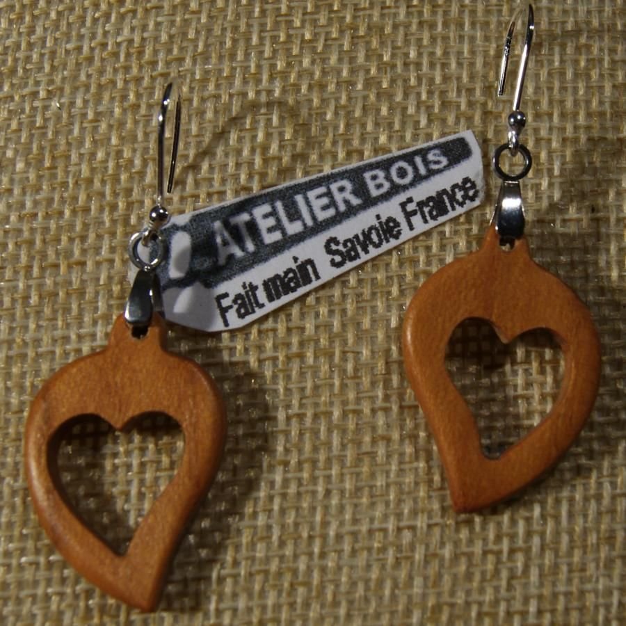oorbellen hart gewaxt kersenhout, hout bruiloft, valentijnsdag, handgemaakt