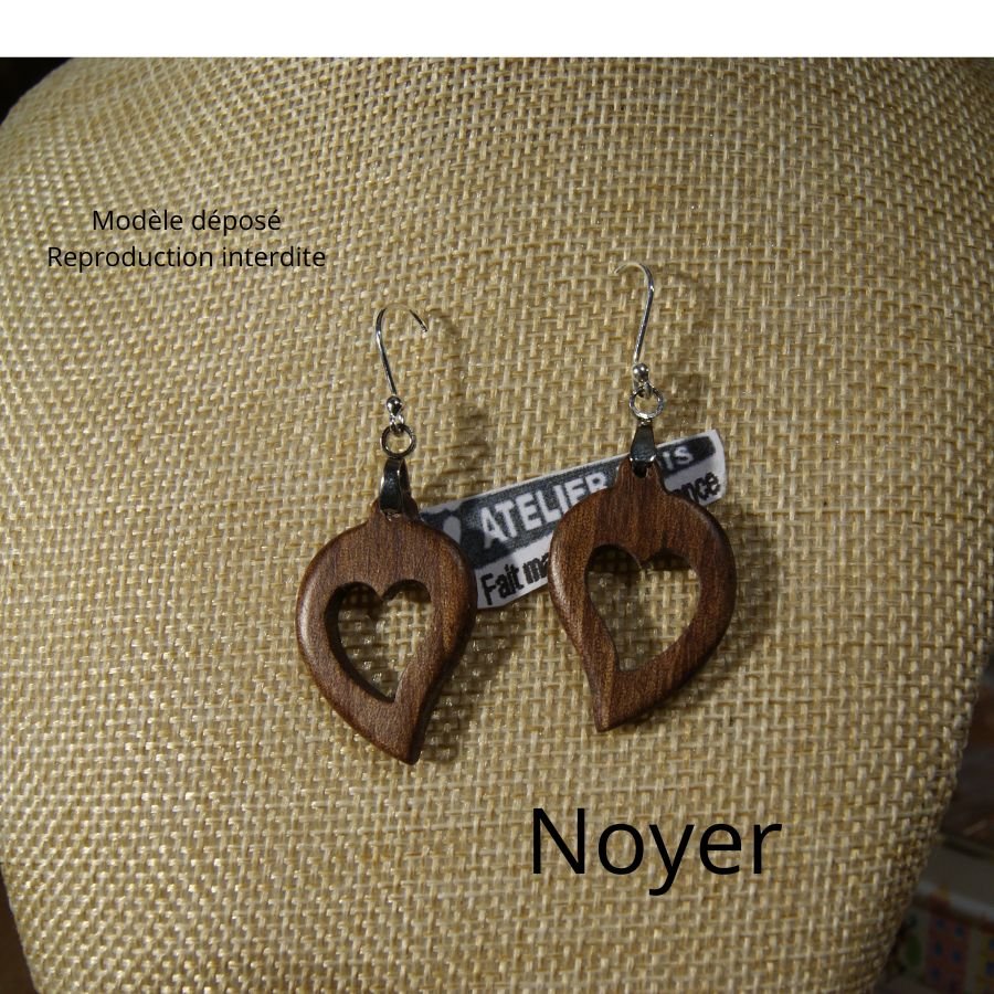 oorbellen hart gewaxt beukenhout, hout bruiloft, valentijnsdag, handgemaakt