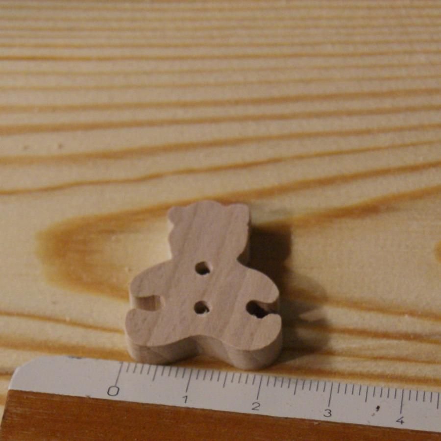 Teddybeer knop 22mm embellishment scrapbooking thema kindergeboorte massief hout handgemaakt 