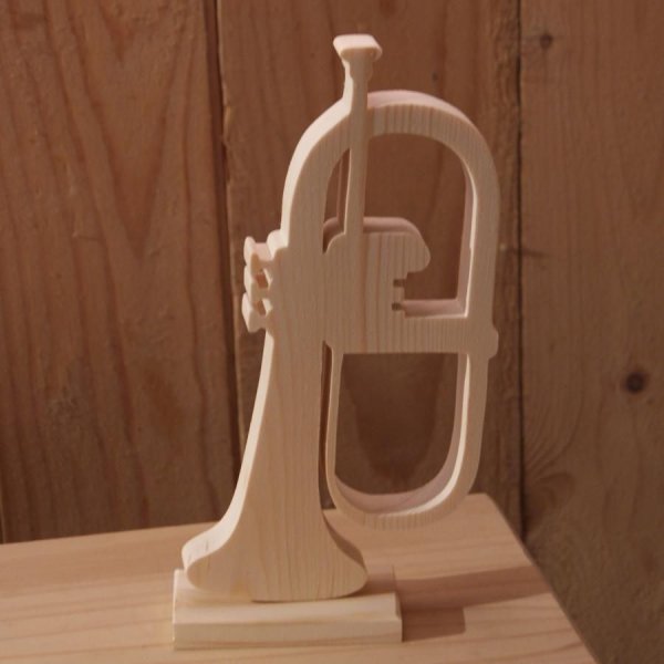 Bugle en bois massif ht 20 cm d&eacute;coration theme musique fait main cadeau musicien tubiste