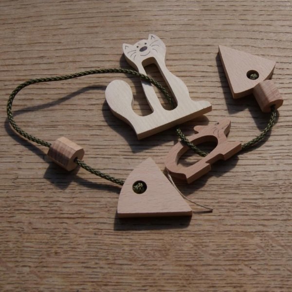 Kat en muis puzzel Hout en touw