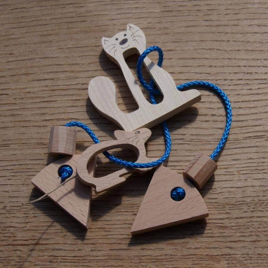 Kat en muis puzzel Hout en touw