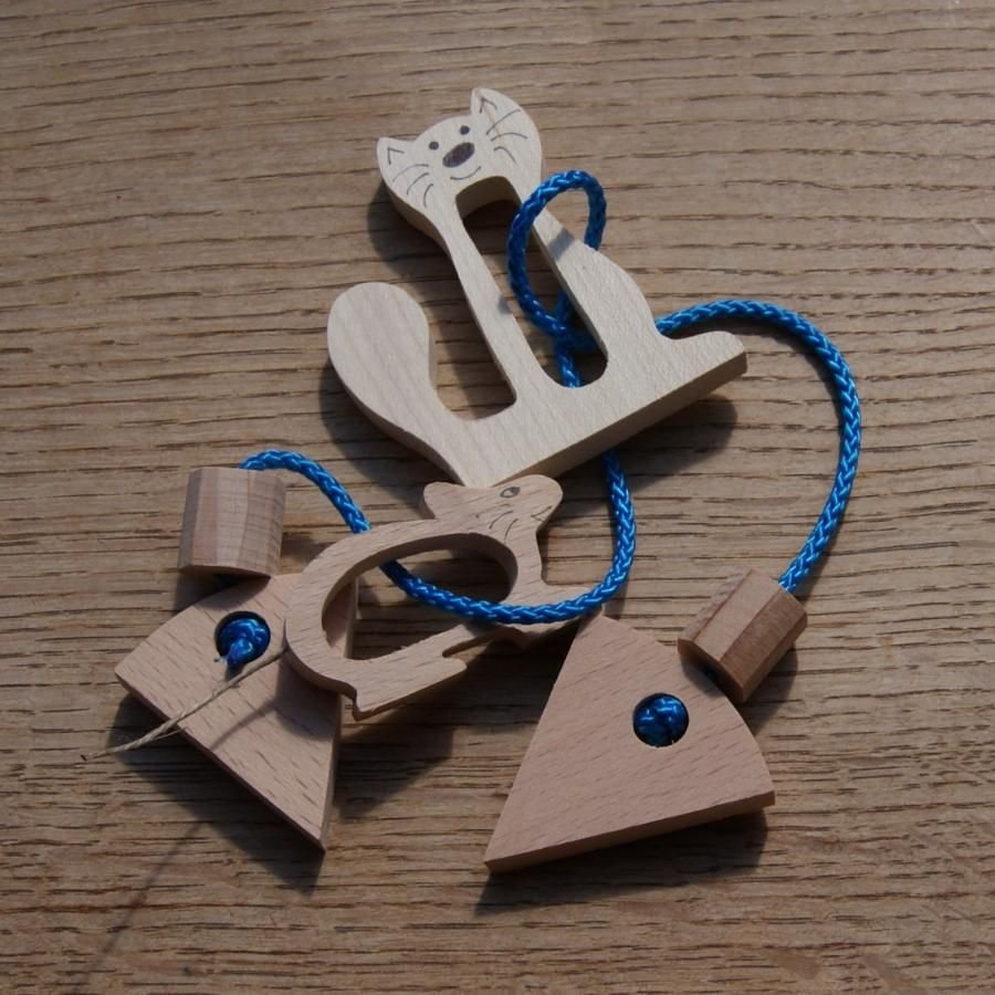 Kat en muis puzzel Hout en touw