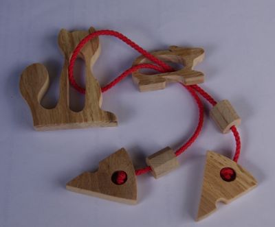 Kat en muis puzzel Hout en touw