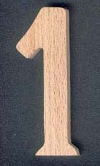 Houten nummer 1, 8cm hoog, markering, nummer om op te plakken