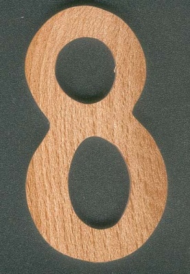 Nummer 8 ht 8cm, markering, handgemaakt massief hout