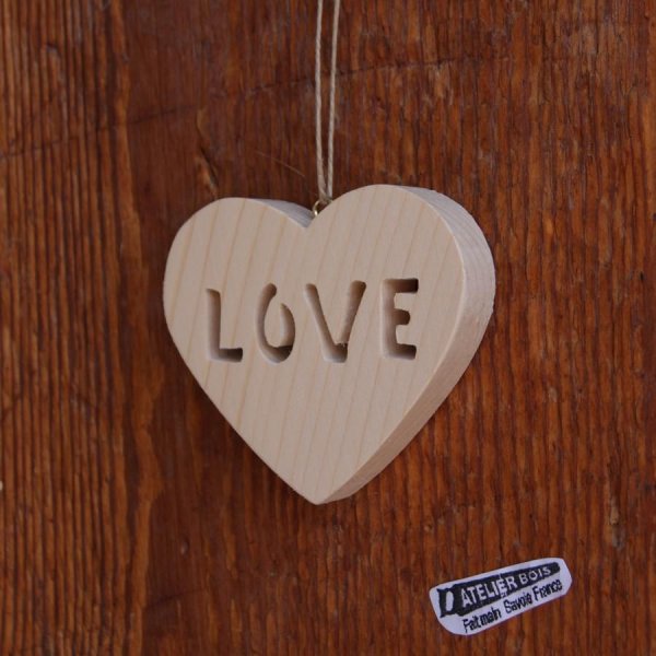 LOVE houten hart, Valentijnshart, huwelijksdecoratie, houten huwelijkscadeau of originele kerstbal, zeer natuurlijk