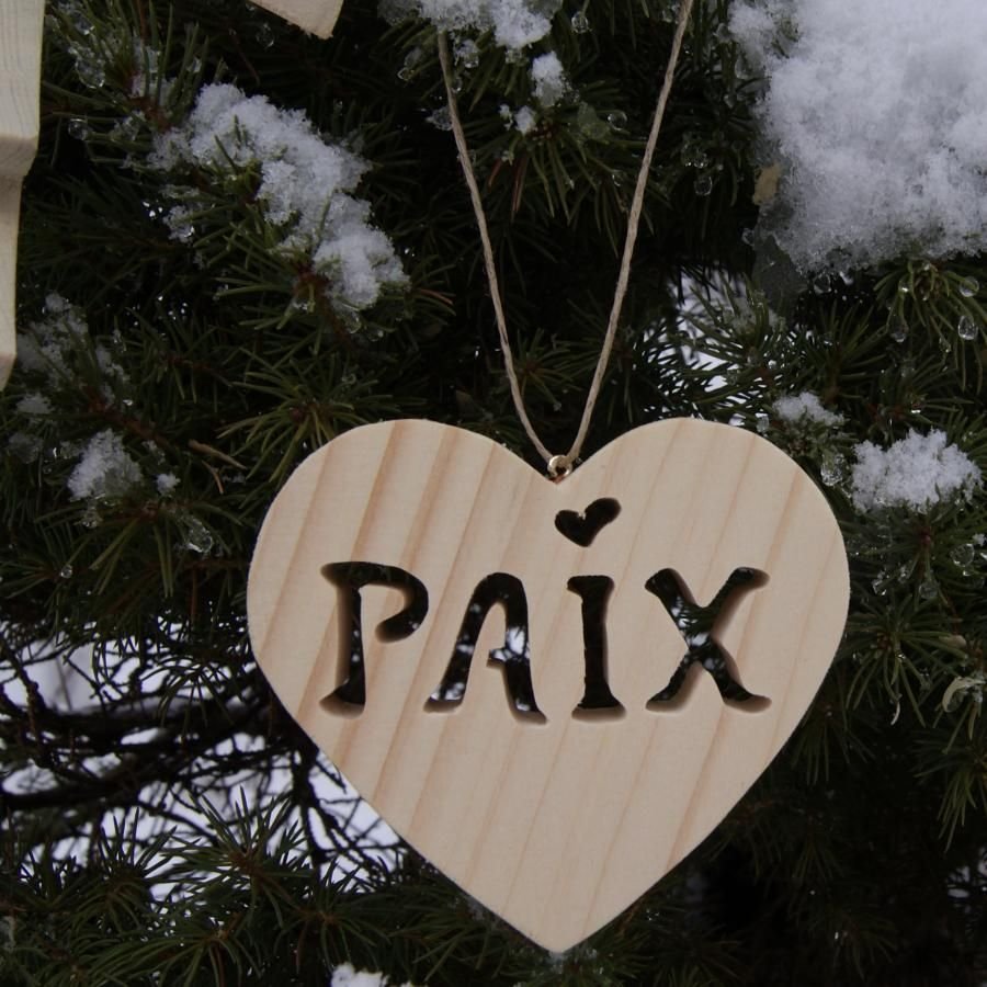 Houten vredeshart om op te hangen, kerstversiering, handgemaakt
