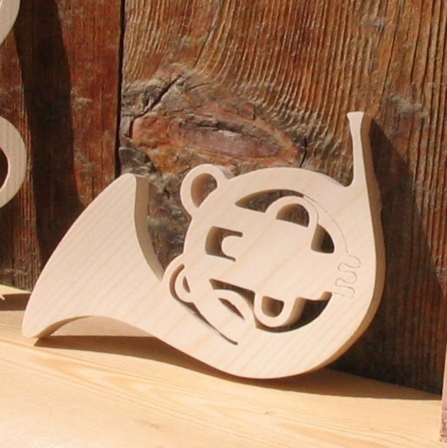 massief houten Franse hoorn 15 cm hoog, handgemaakt, bruiloft decoratie, muziek