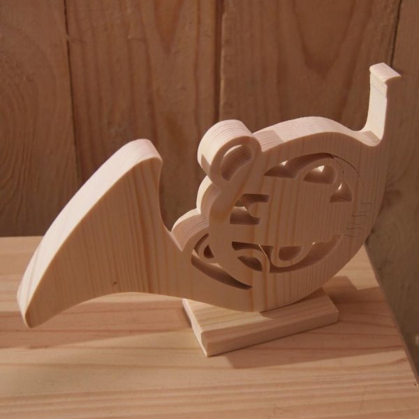 houten hoorn gemonteerd op een basis decoratie, handgemaakte bruiloft centerpiece origineel geschenk hoornspeler