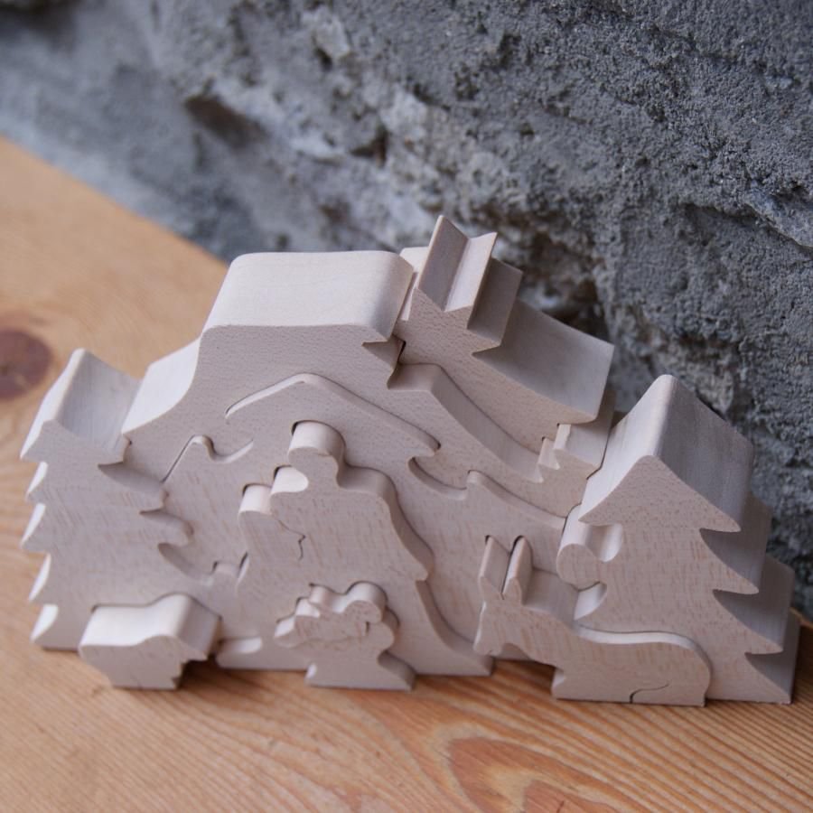 Houten puzzel om te beschilderen, 10 stukken handgemaakt in massief esdoorn.