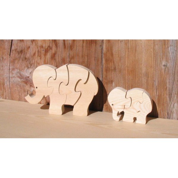 olifant puzzel 4 stukken massief beukenhout, handgemaakt, savanne dieren