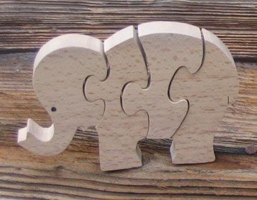 olifant puzzel 4 stukken massief beukenhout, handgemaakt, savanne dieren