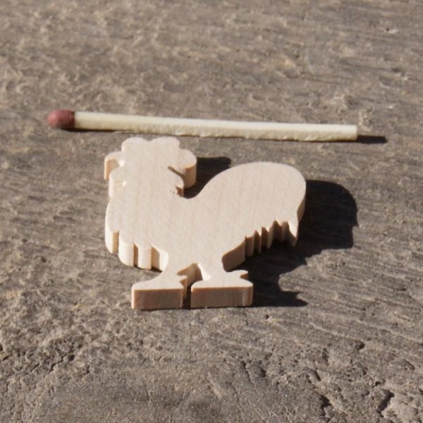 beeldje haan 3mm om te schilderen en te lijmen, basse courtyard, handgemaakt massief hout scrapbooking embellishment