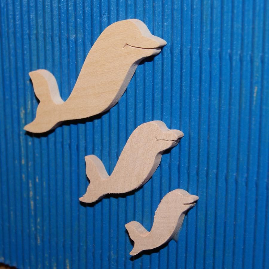 miniatuur dolfijn beeldje 3,5 x 3,7 cm massief hout om te schilderen, dikte 3mm, voor scrapbooking