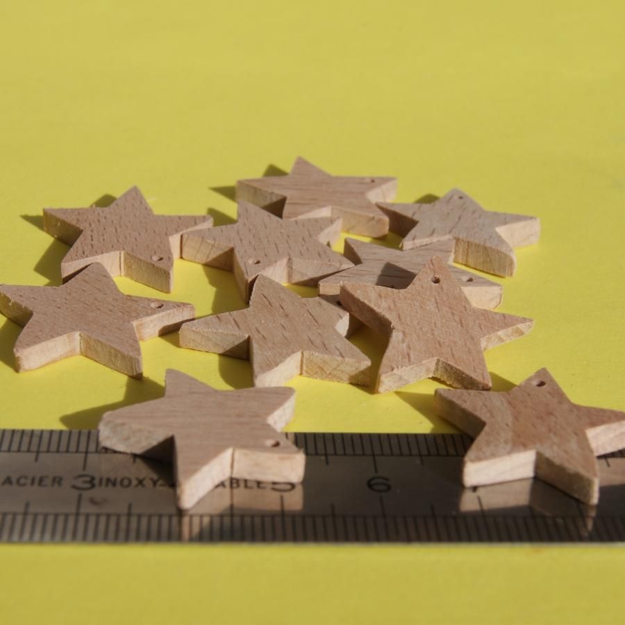 Miniatuur sterbeeldje met 5 doorboorde takken, kerstversiering om te versieren en op te hangen, massief hout