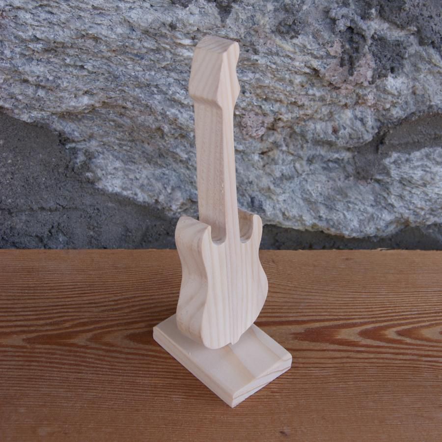 elektrische gitaar gemonteerd op een 15cm hoge voet, handgemaakt massief hout, bruiloft tafeldecoratie