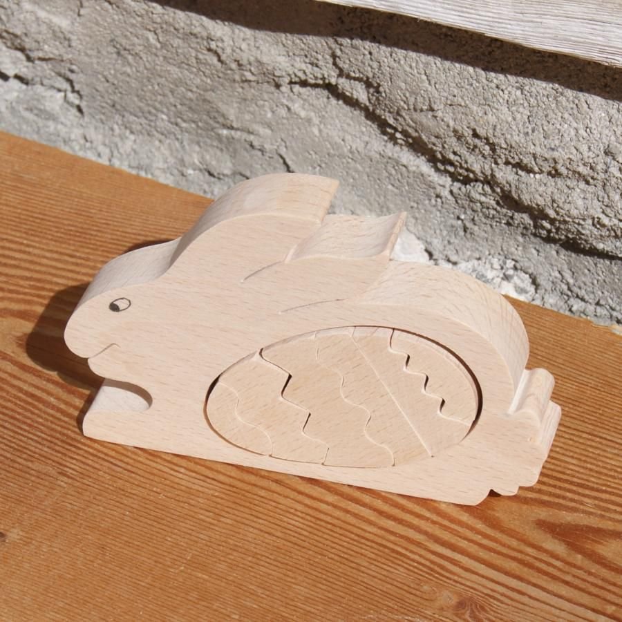 konijn met ei puzzel van massief hout om te schilderen, handgemaakt