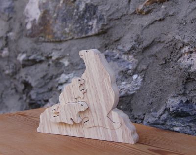 3 marmotten puzzel 4 stuks massief beukenhout, handgemaakt, bergdieren
