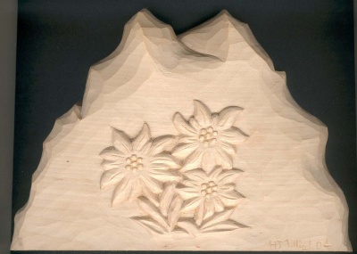 Berg met handgesneden edelweiss