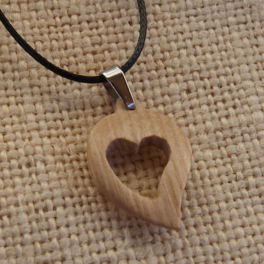 Essenhouten hartenset, oorbellen en hanger cadeau, natuur valentijnsdag