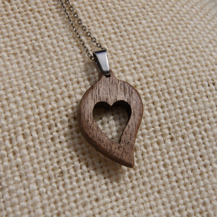Walnoot hart set, oorbellen en hanger, hout huwelijkscadeau, Valentijnsdag, handgemaakt