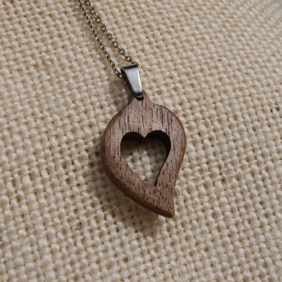 Walnoot hart set, oorbellen en hanger, hout huwelijkscadeau, Valentijnsdag, handgemaakt