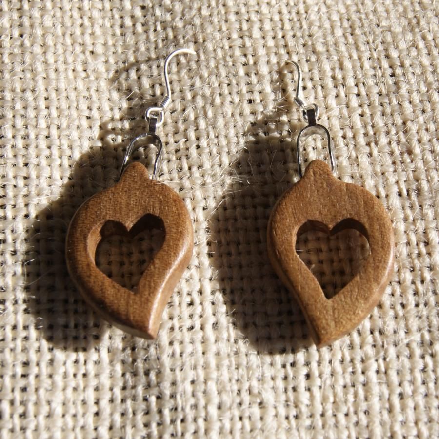 Walnoot hart set, oorbellen en hanger, hout huwelijkscadeau, Valentijnsdag, handgemaakt