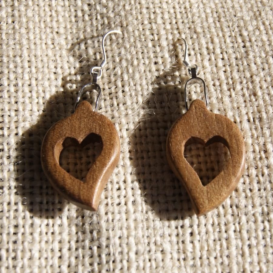 Walnoot hart set, oorbellen en hanger, hout huwelijkscadeau, Valentijnsdag, handgemaakt