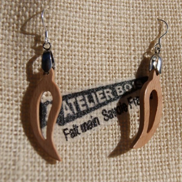 Beukenhouten holle bladset, handgemaakte oorbellen en hanger
