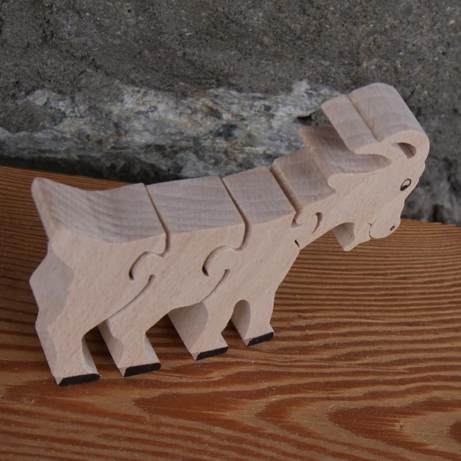 4 stuks massief houten puzzel geit Hetre handgemaakt, boerderijdieren
