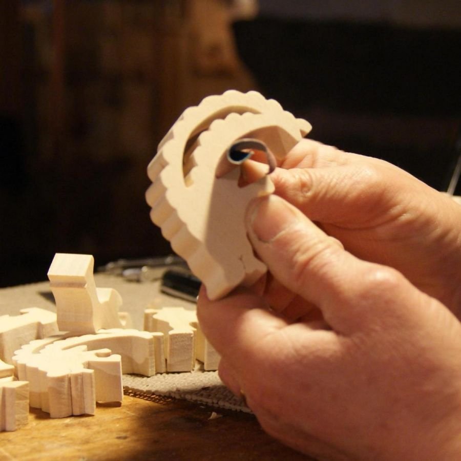 4 stuks massief houten puzzel geit Hetre handgemaakt, boerderijdieren