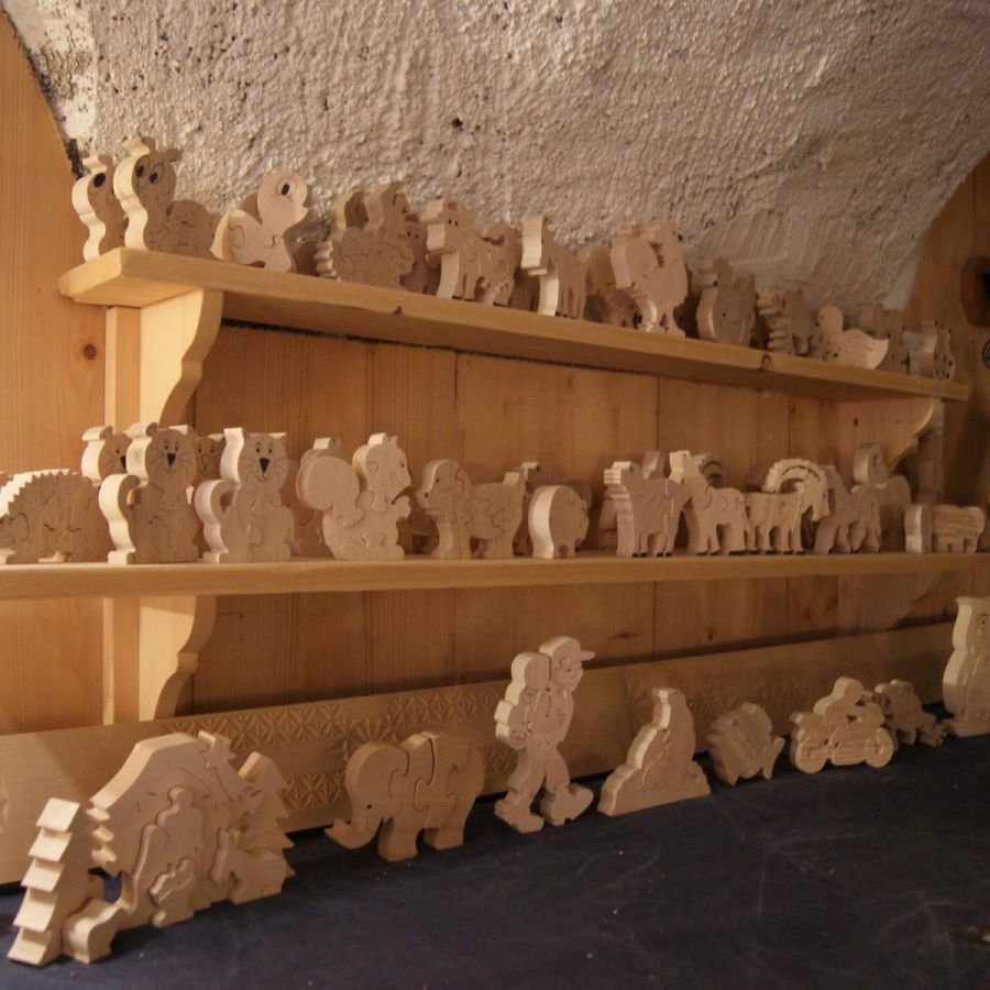 Houten puzzel 4 stukken massief beukenhout, handgemaakt, boerderijdieren, achtertuin