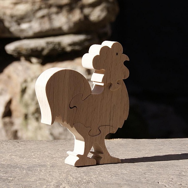 Houten puzzel 4 stukken massief beukenhout, handgemaakt, boerderijdieren, achtertuin