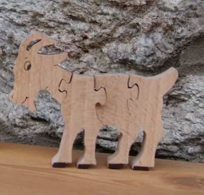 4 stuks massief houten puzzel geit Hetre handgemaakt, boerderijdieren