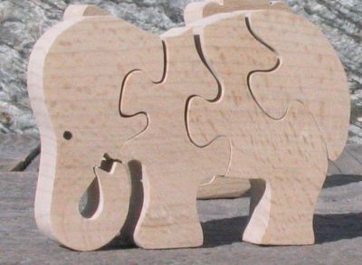 Houten puzzel 4 stukken etende olifant Massief hout, handgemaakt
