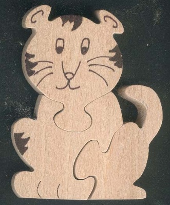 Houten puzzel 3 stukken tijger massief hout, handgemaakt, savanne dieren