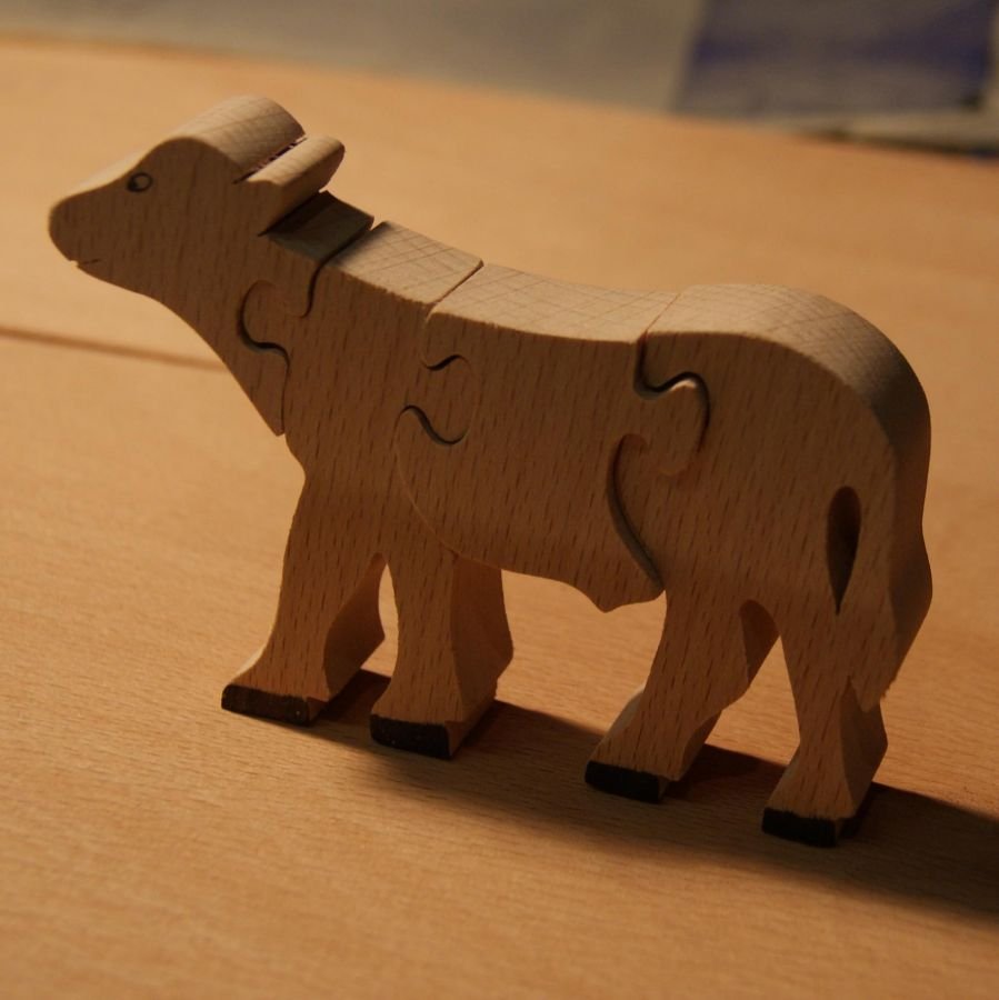 Houten puzzel 4 stukken massief beukenhout, handgemaakt, boerderijdieren