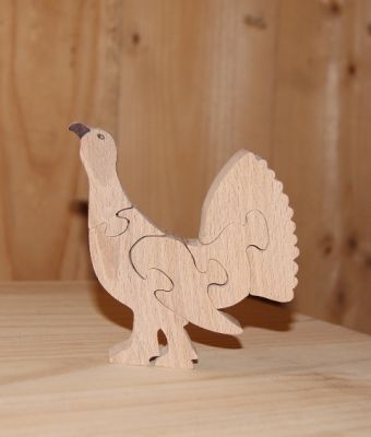 Houten legpuzzel auerhoen, handgemaakt van massief beukenhout, bergdier