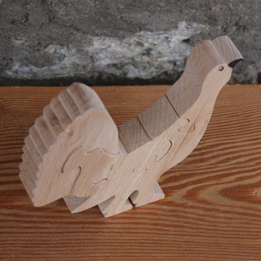 Houten legpuzzel auerhoen, handgemaakt van massief beukenhout, bergdier