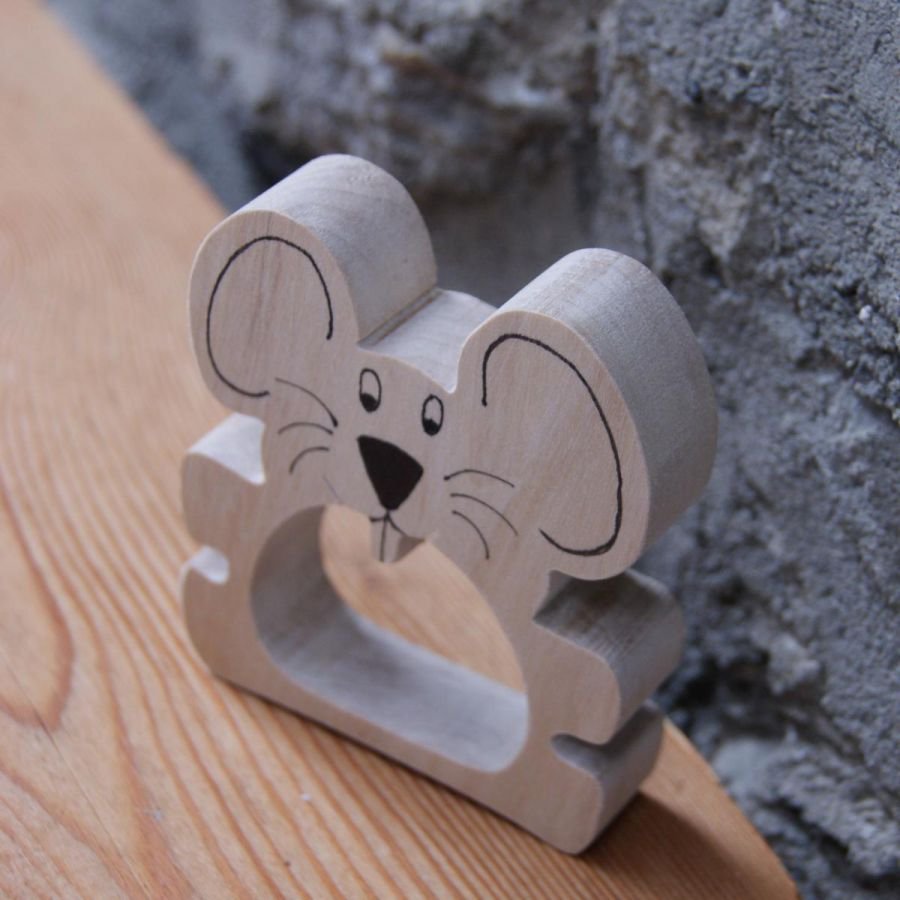 Servetring muis, handgemaakt in massief hout