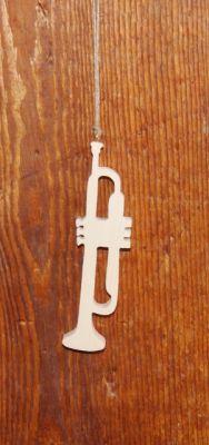 Lange houten trompet 20cm, sparrenhout, muzikale decoratie, cadeau voor trompettist, handgemaakt