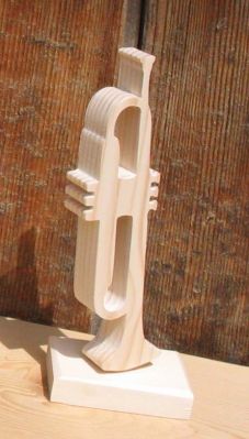 houten trompet op voet, muziekdecoratie, geschenk voor trompettist, handgemaakt