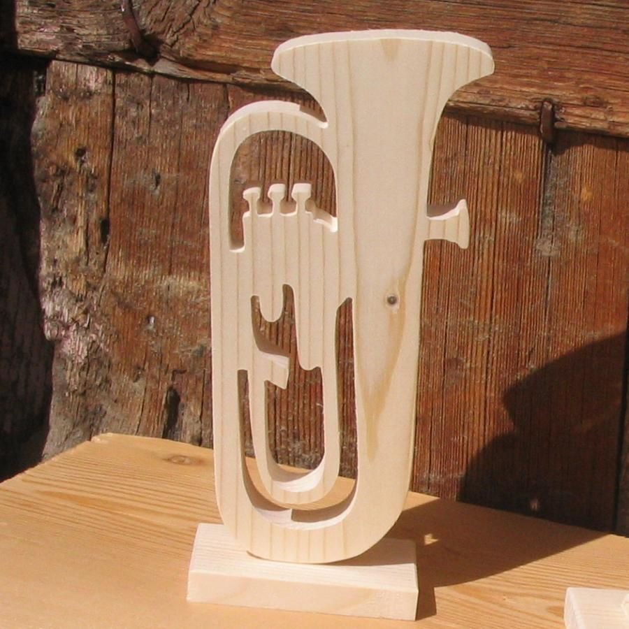 tuba gemonteerd op massief houten voet bruiloft decoratie muziek thema handgemaakt muzikant cadeau