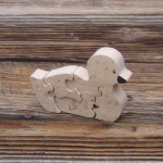 Houten dieren puzzels eend en eendje 5 stuks in beukenhout, boerderijdieren
