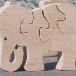 Houten puzzel 4 stukken etende olifant Massief hout, handgemaakt