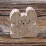 Houten puzzel 3 stukjes bijenmuis handgemaakt